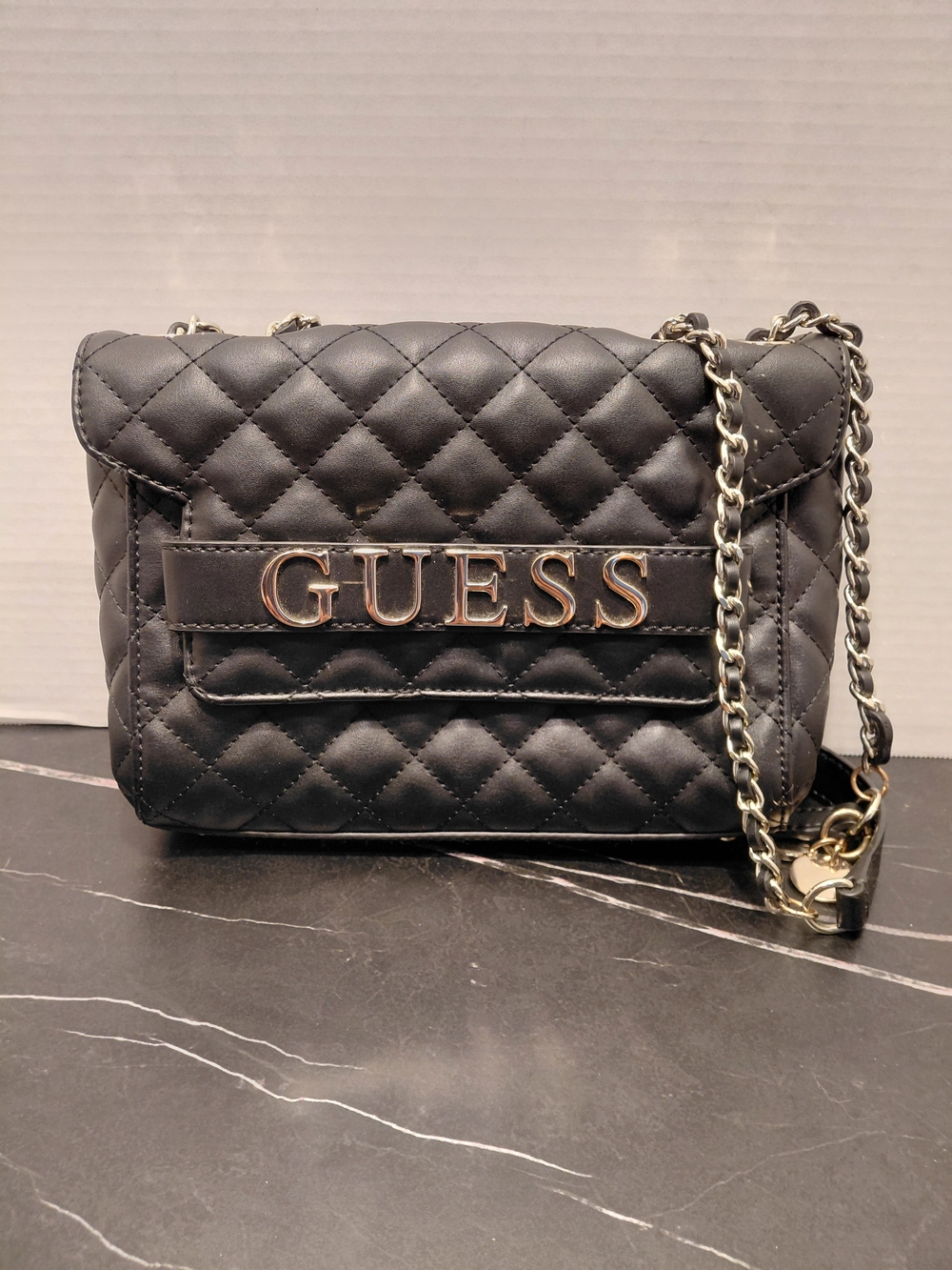 GUESS Quilted Black Crossbody/Shoulder Bag with Chain Straps